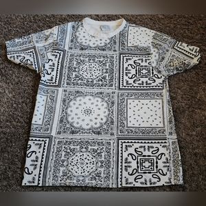 Maison Article White Paisley Print Short Sleeve Shirt L